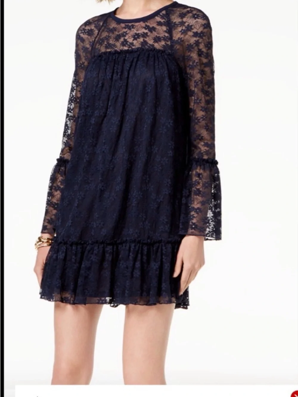 Michael Kors Floral Lace Babydoll Dress in True Navy Size Medium
